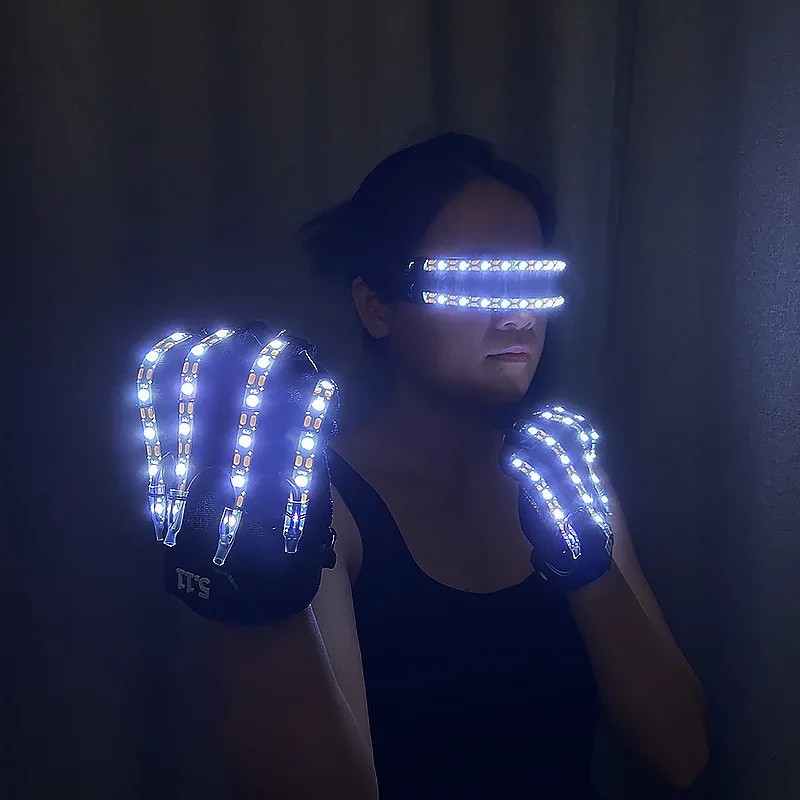 Gafas LED Rave, gafas luminosas con guantes, carga USB, gafas con flash para fiestas, discotecas, DJ, espectáculos, presentaciones en escenario, unisex
