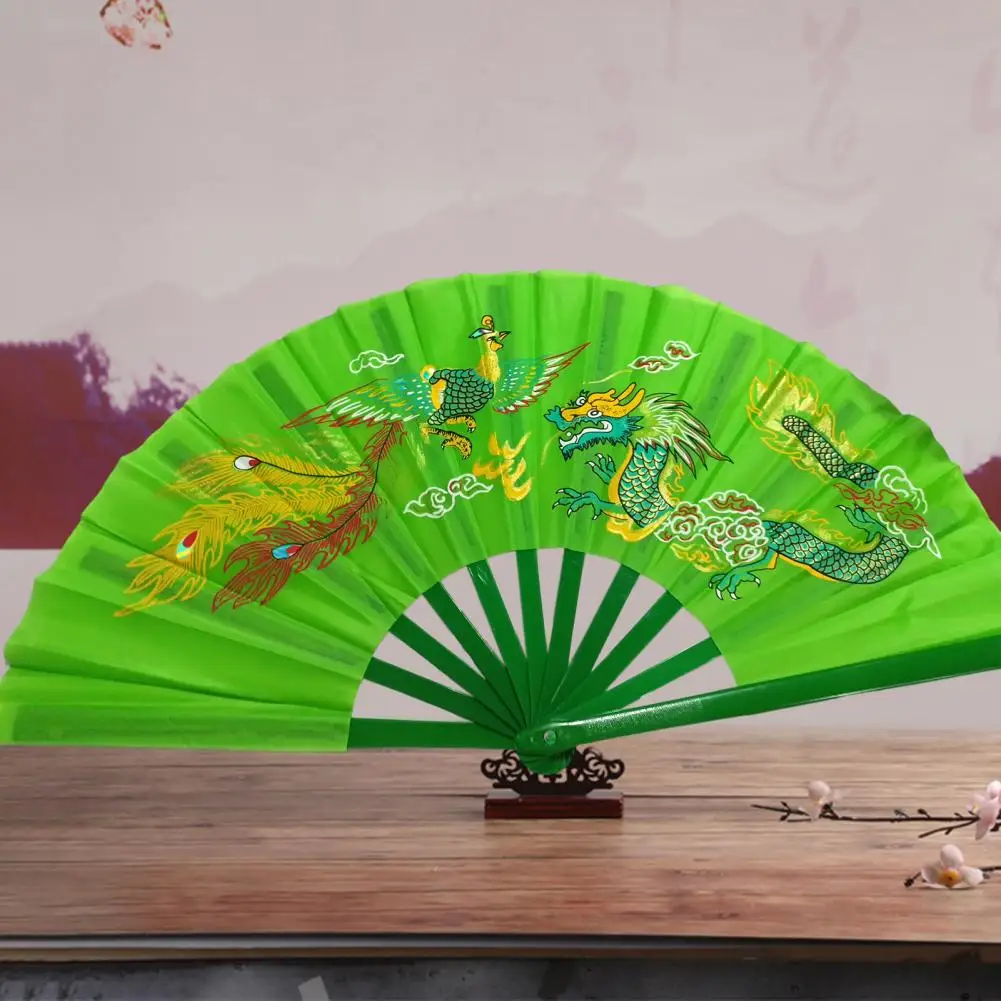 High-quality Folding Fan Dragon-phoenix Two-sides Patterns Martial Arts Taiji Fan Chinese Kung Fu Tai Chi Wushu Performance Fan