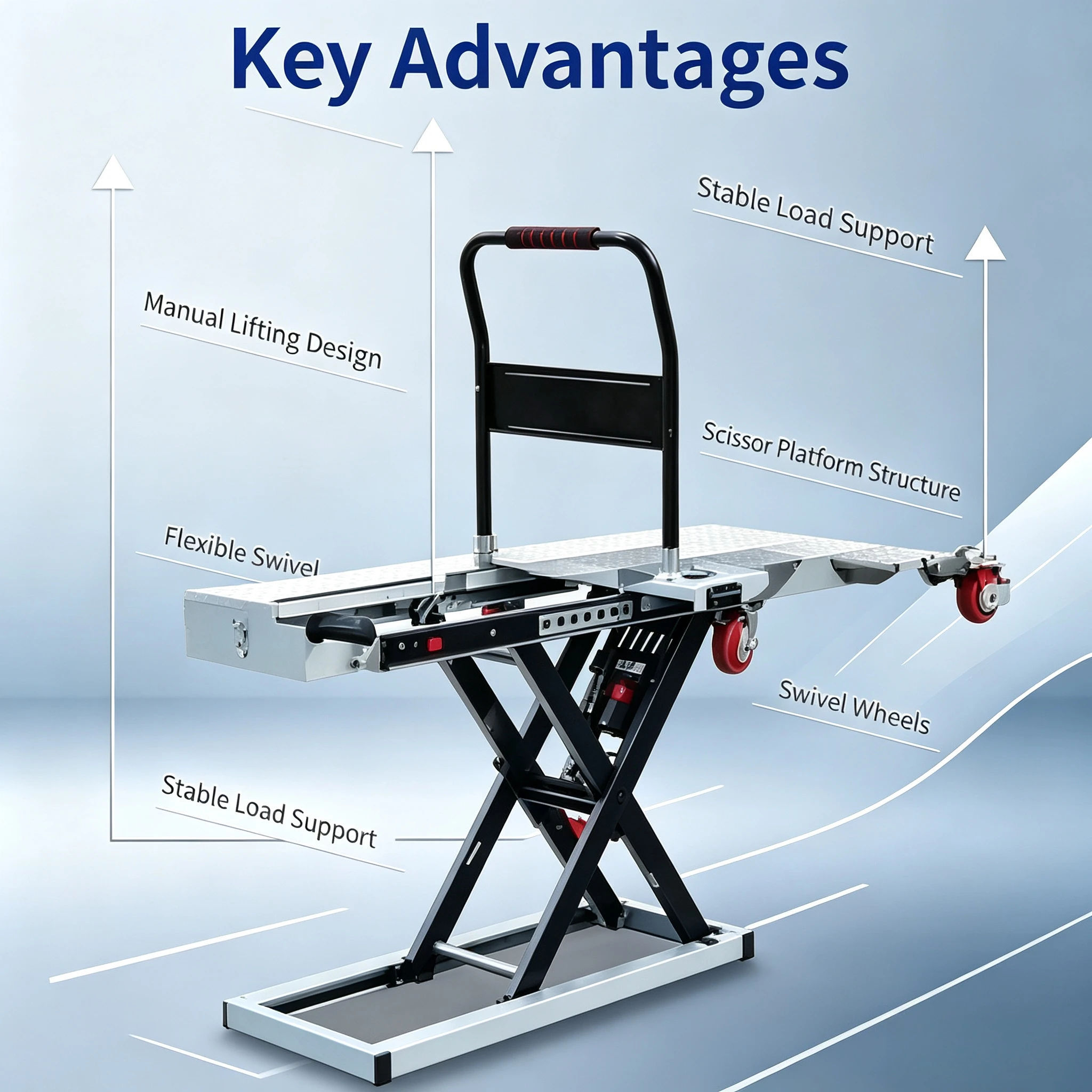 Hydraulic Scissor Electric Lifting Platform Trolley, Heavy Duty Flatbed Cargo Cart for Warehouse Truck Loading Unloading Work