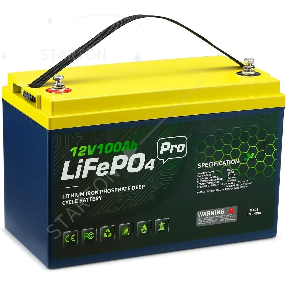 12V 100AH LiFePO4 Lithium RV Battery, Perfect for Solar System, Marine, 1280Wh 5000+ Deep Cycles