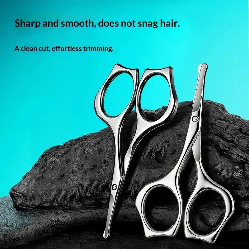 Mens Nose Hair Scissors Trimmer Set Round Head Stainless Steel Manual Nostril Clean Small No Hurt Safe Cut