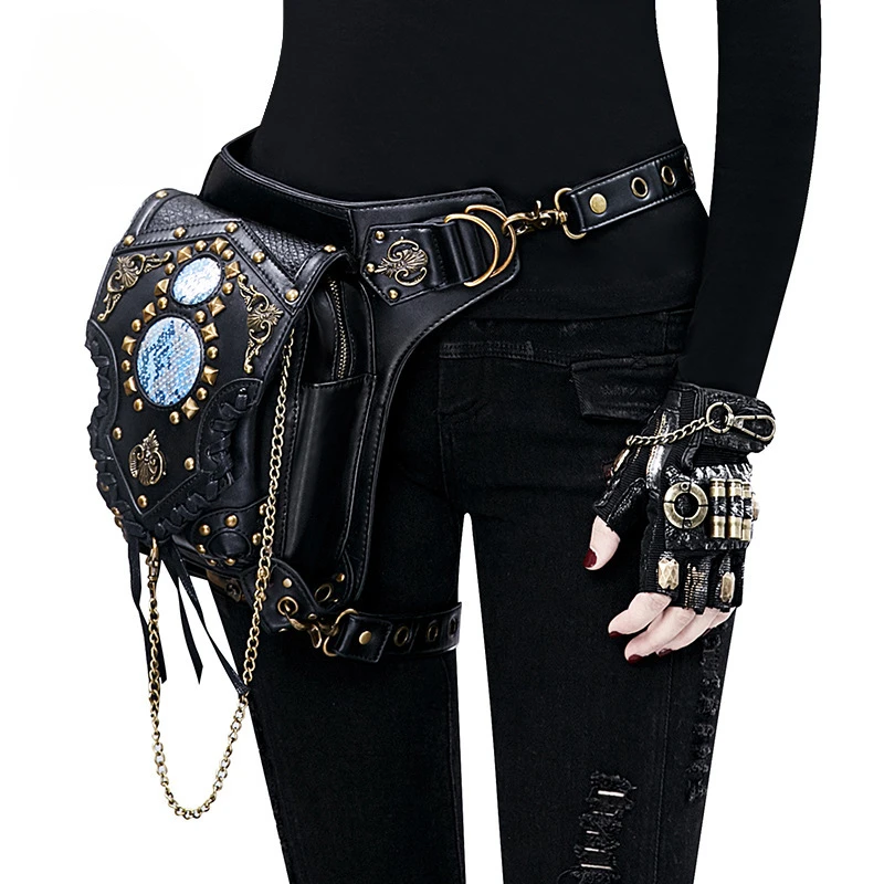 Trendy steampunk one-shoulder crossbody chain Women's waist bag men