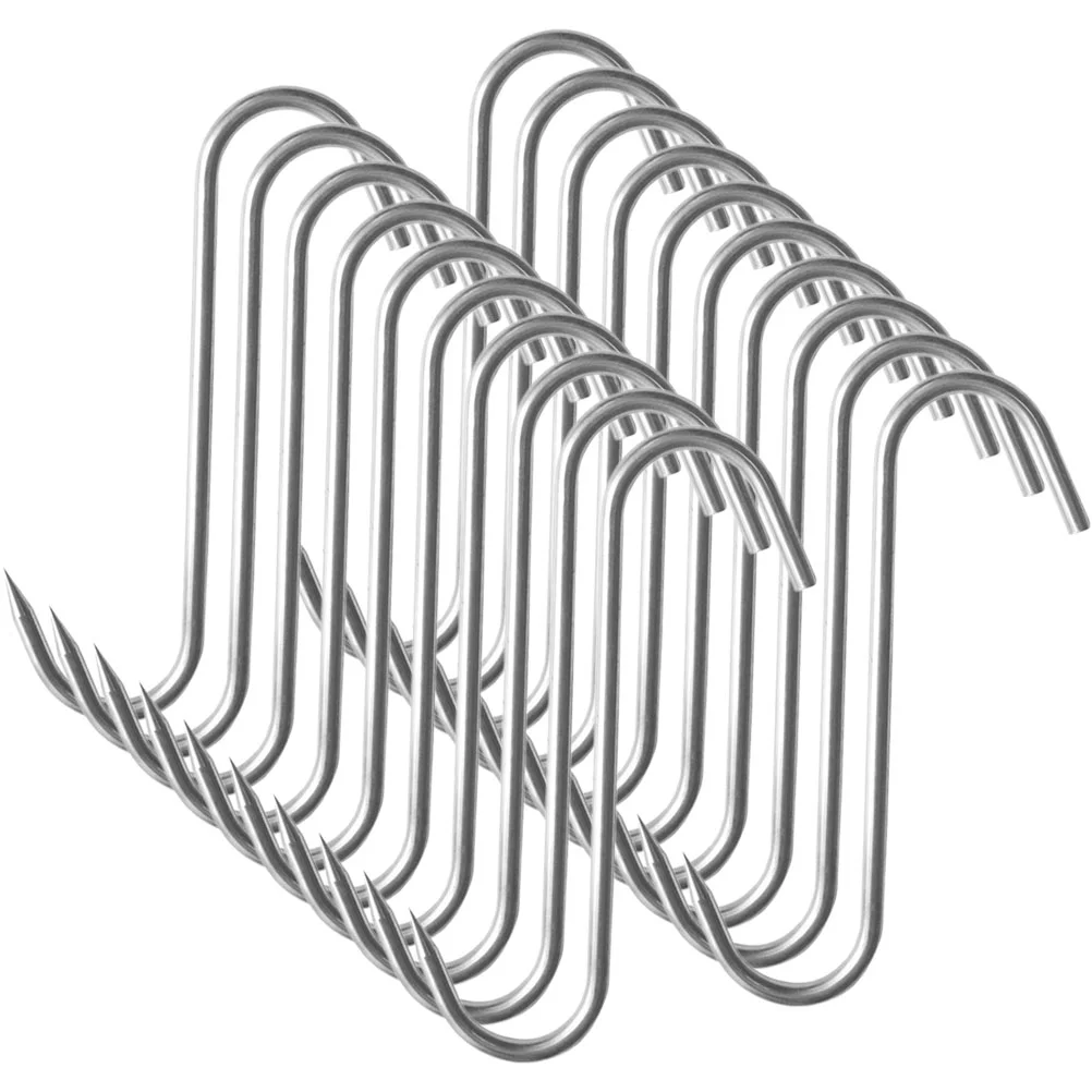 20 Pcs Dried Fish Hooks Sausage Hanger Meat Processing Bacon up Chicken Beef Hanging Stainless Steel Roast