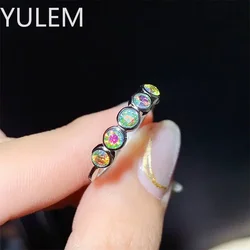 YULEM Silver 925 Women's Ring 3mm Rainbow Moissanite Band Engagement Ring