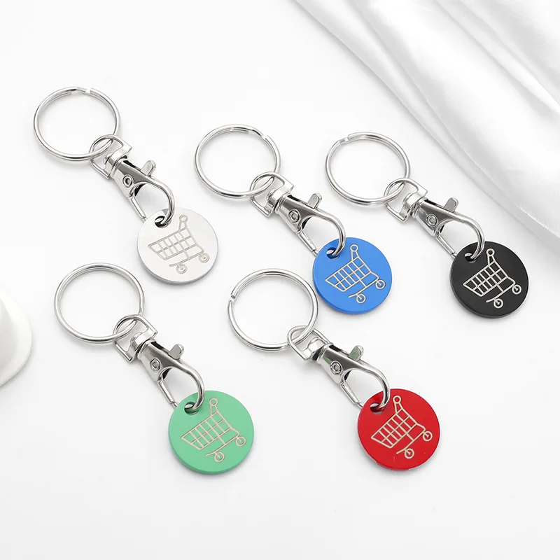 Shopping Trolley Remover Key Chains Metal Token Chip With Carabiner Hook Portable Supermarket Pendant For Men Car Keychain
