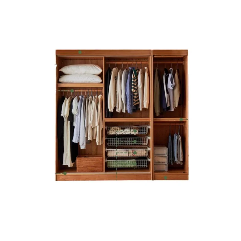Wardrobe full solid wood cherry wood rattan, home bedroom Nordic Japanese log simple housekeeping cabinet sliding door