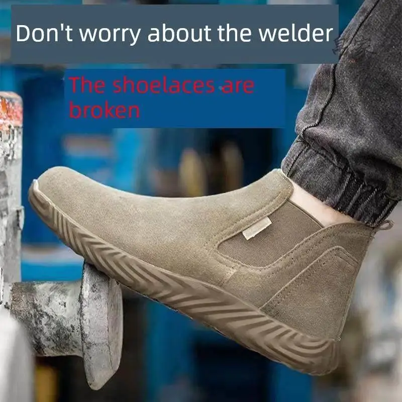 Leather Welder Anti-impact Shoes Men's Labor Protection Steel Toe Steel Plate Anti-stab Lightweight Soft Bottom One-Touch Con...