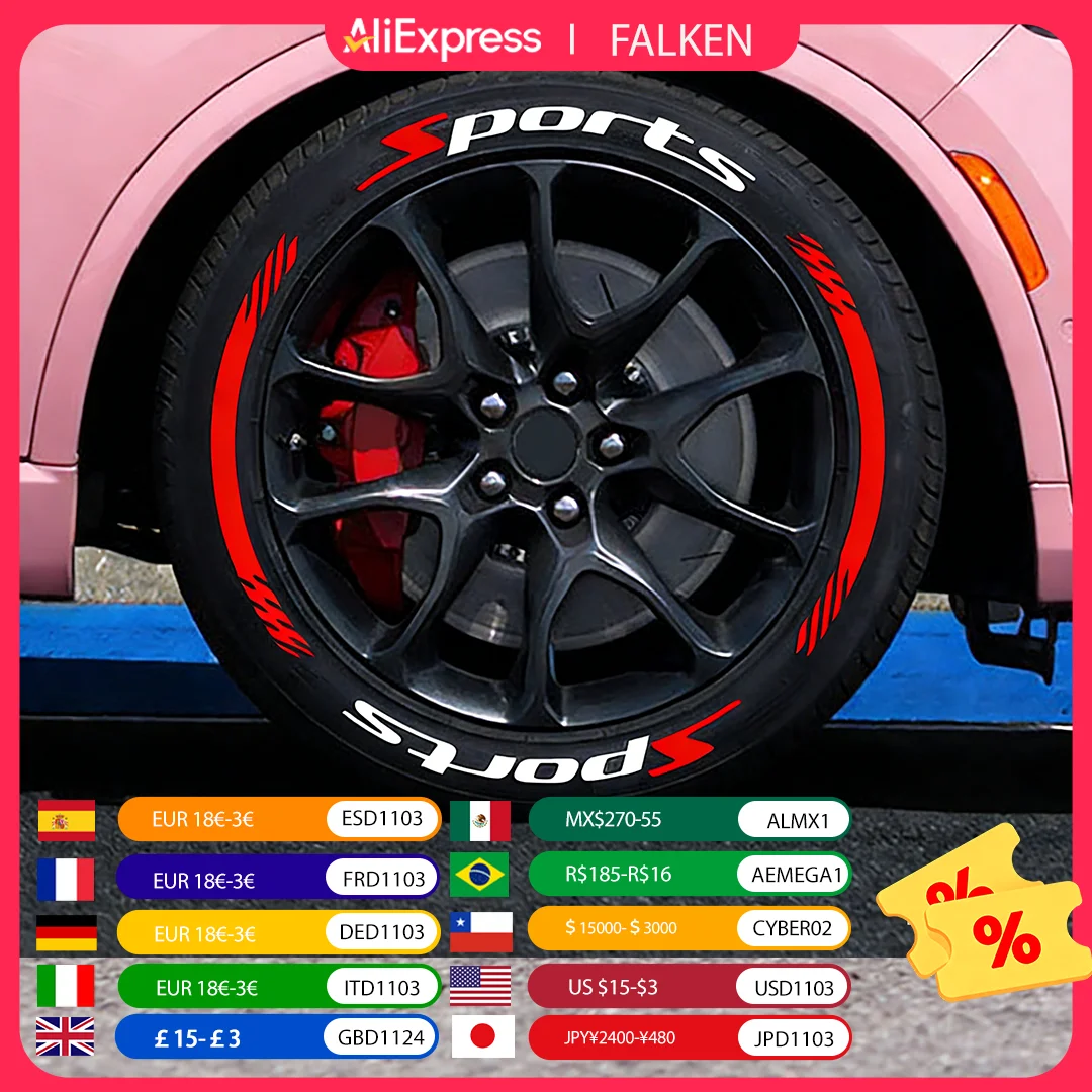 Universal Sports Letters 3D Thickened Car Tire Wheel Sticker Cool Trend Auto Styling Waterproof PVC Decals Accessories