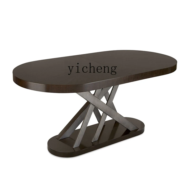 

New Classical Solid Wood Dining Table Designer Creative Restaurant Oval Dining Table Dining Chair Combination