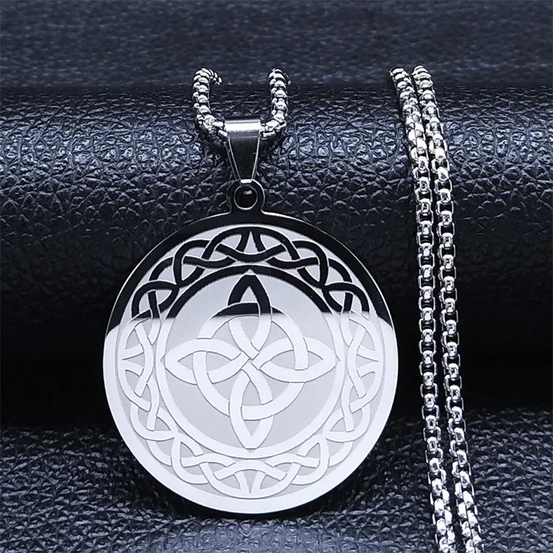 Vintage Round Celtic Knot Gold/Silver Pendant Necklace Stainless Steel Trendy Pattern Aesthetic Jewelry for Daily Casual Wear