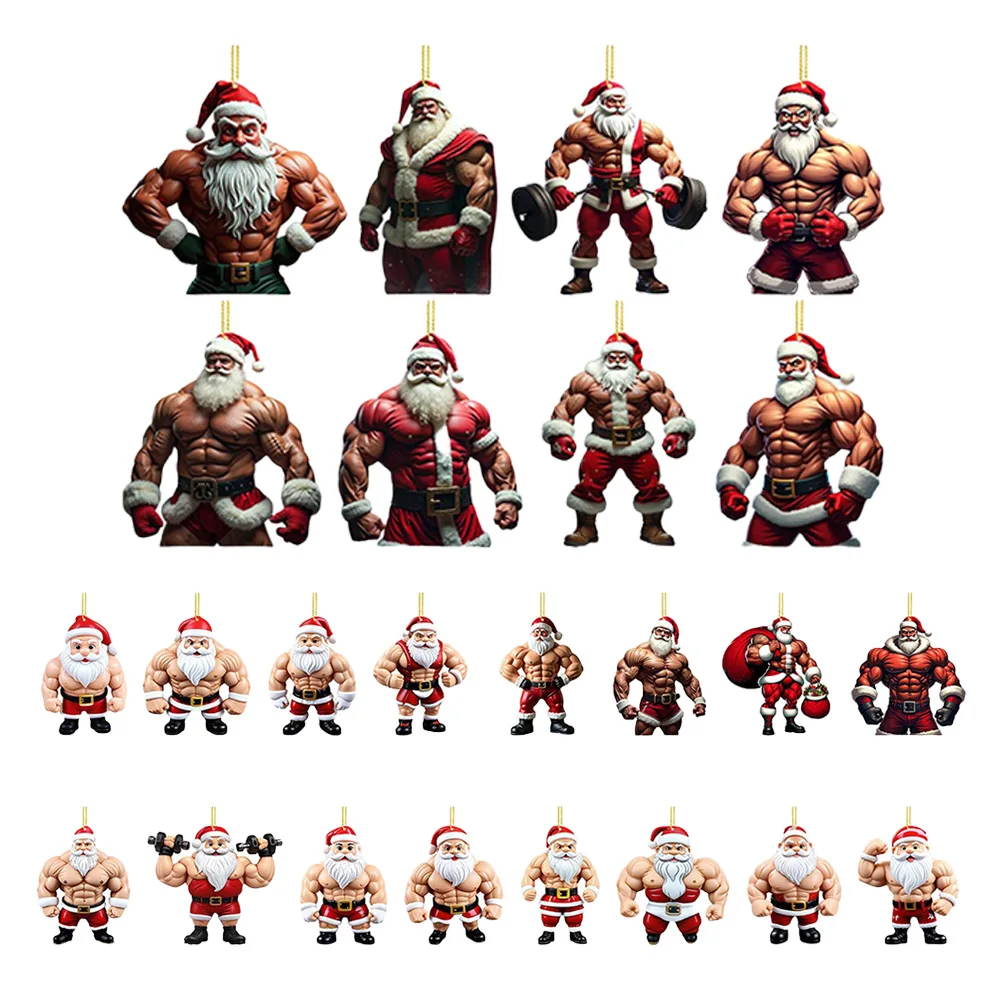 Muscular Old Man Christmas Countdown Calendar 2024 with 24 pcs 2D Acrylic Hanging Ornament 24 Days Christmas Countdown Calendar