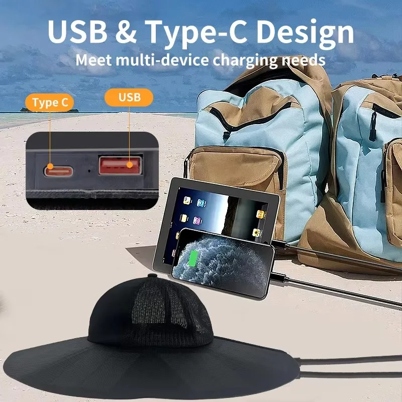 New Product Solar panel Power Hat New Folding Portable Rechargeable Solar Cap Travel Fishing Mountaineering