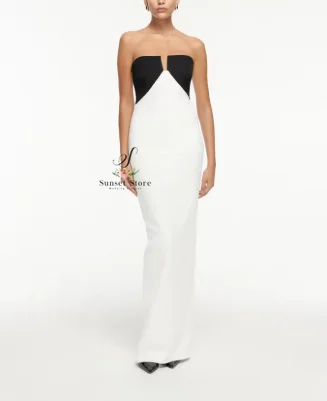 Customized  Quality Straight Floor Length Strapless Jersey Sleeveless Pleats Evening Dress Classic Photo Color vestidos
