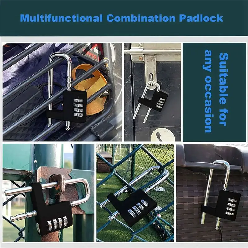 DT17 2X Combination Padlock Outdoor Waterproof Heavy Duty, with Code, Adjustable Long Padlock, Stainless Steel, Black, for Gym