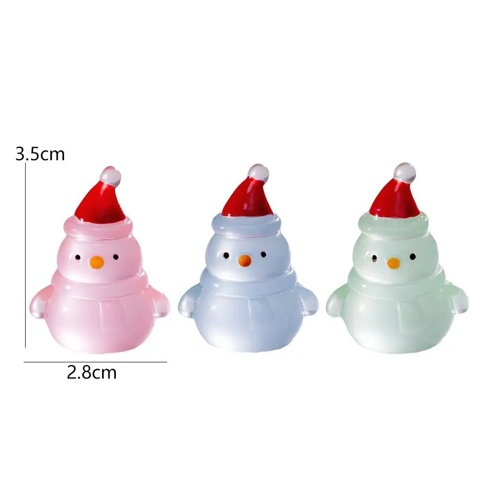 10pcs Cute Mini Luminous Snowman Figurines Glowing in Dark Cartoon Christmas Snowman Statue Resin Crafts