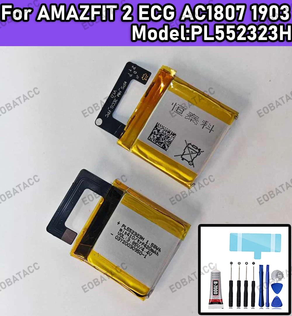 100% New Zero Cycle PL552323H BATTERY For AMAZFIT 2 ECG ACI807 19035 Batteria+Tools
