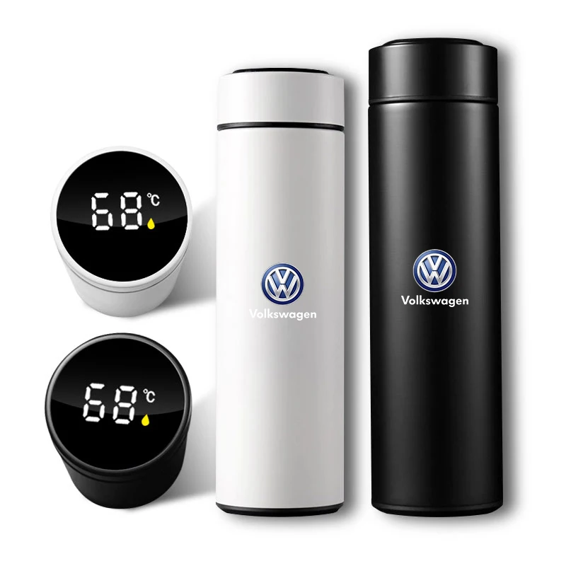 New Car Smart Thermos Bottle With Temperature Display Coffee Cup For Volkswagen VW RLine R GTI Golf 4 5 6 7 Amarok T5 ID3 Tiguan