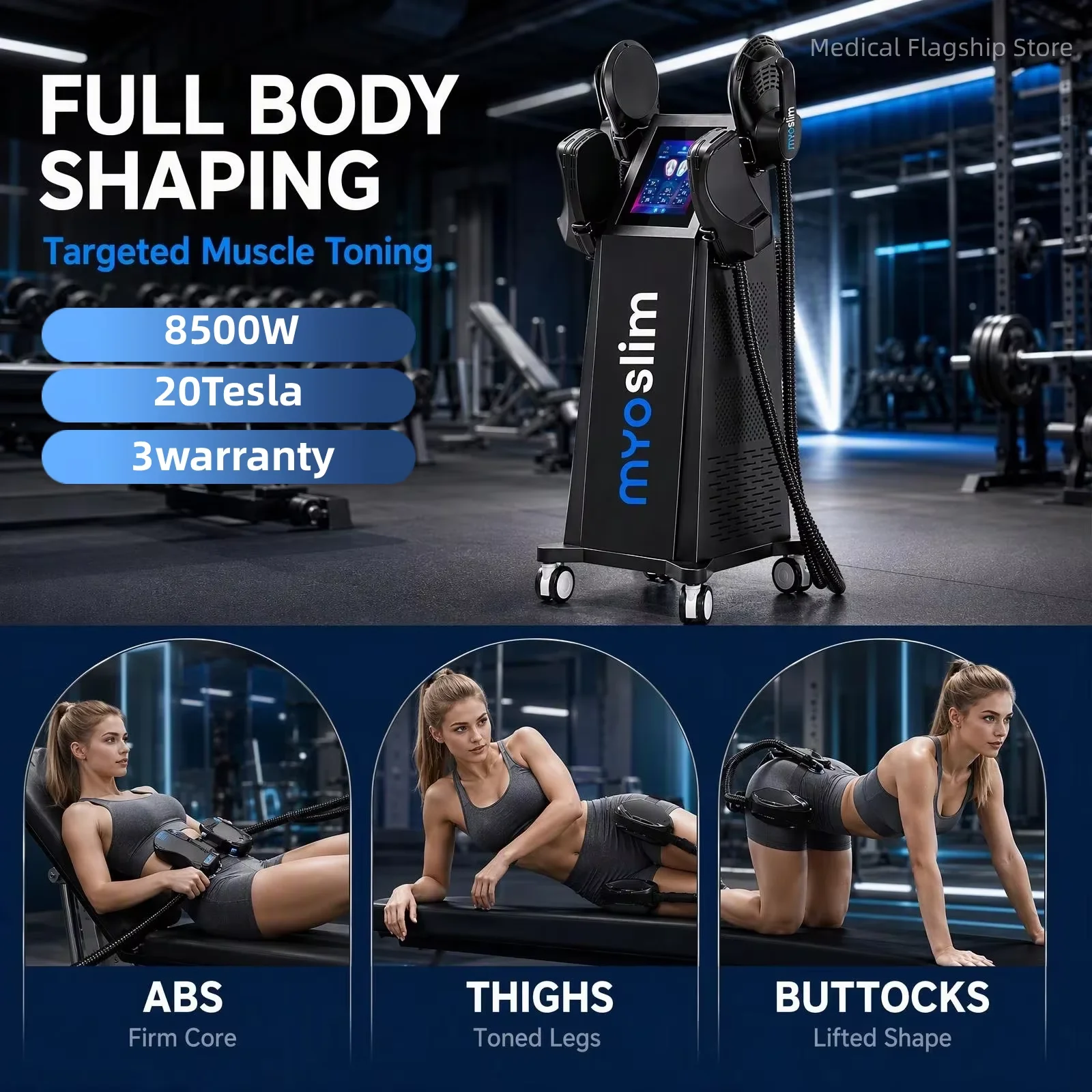 Myoslim EMS Body Sculpting Machine 8500W Sculpt Muscle Stimulation Abdominal Lift Hips Pad Fat Slimming Weight Loss Equipment