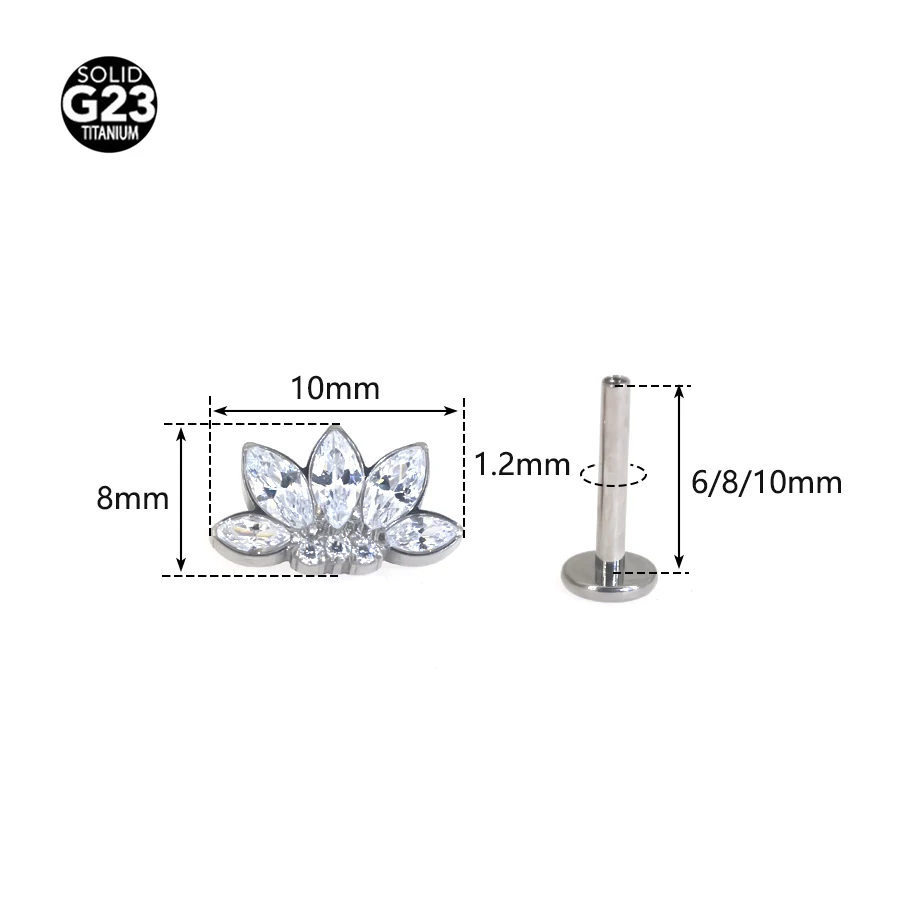 1Pc G23 Titanium 16G Tragus Earrings ear Lip Helix Studs Tongue nail Piercing Jewelry EAR Crown shape With   CZ Top Cartilage