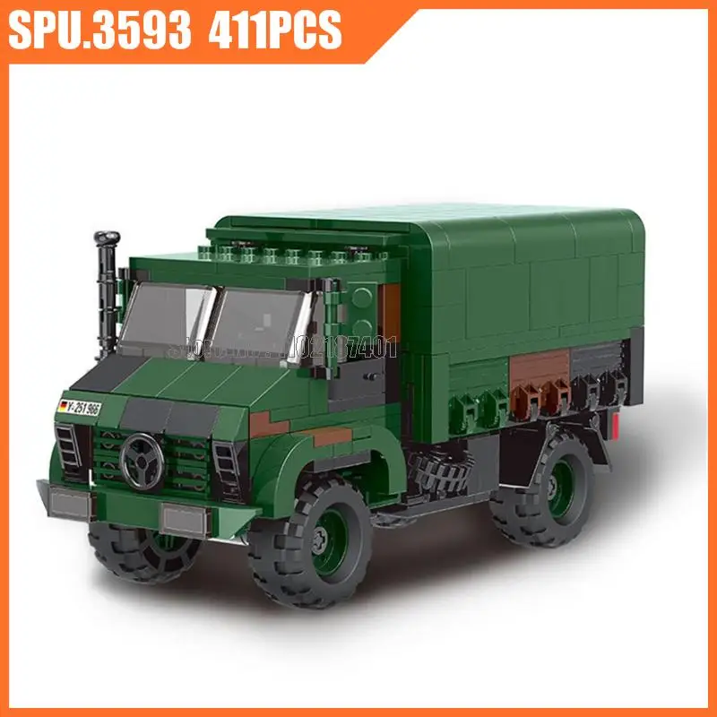 Xb06044 411pcs Military Germany Unimog Truck Army Weapon Boy Building Blocks Toy Brick