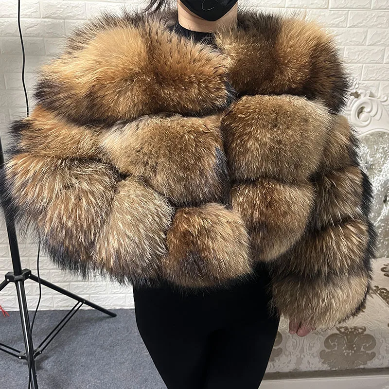 Plus Size Tops Brownfur 2025 Dames Uitloper Natuurlijke Lacun Echte Bontjas Winterjas Dameskleding