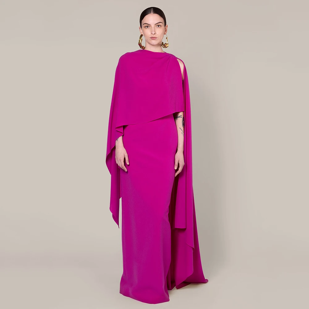 

Column Evening Dress with Cape Backless Sleeveless Floor Length Evening Gowns for Women 2025 Back Split Elegant Formal Dresses
