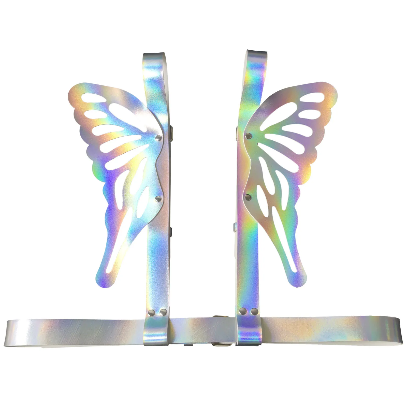 New PU Leather Angel Butterfly Wings Back Strap with Laser-cut Multi-color Reflective Body Restraint Shoulder Strap