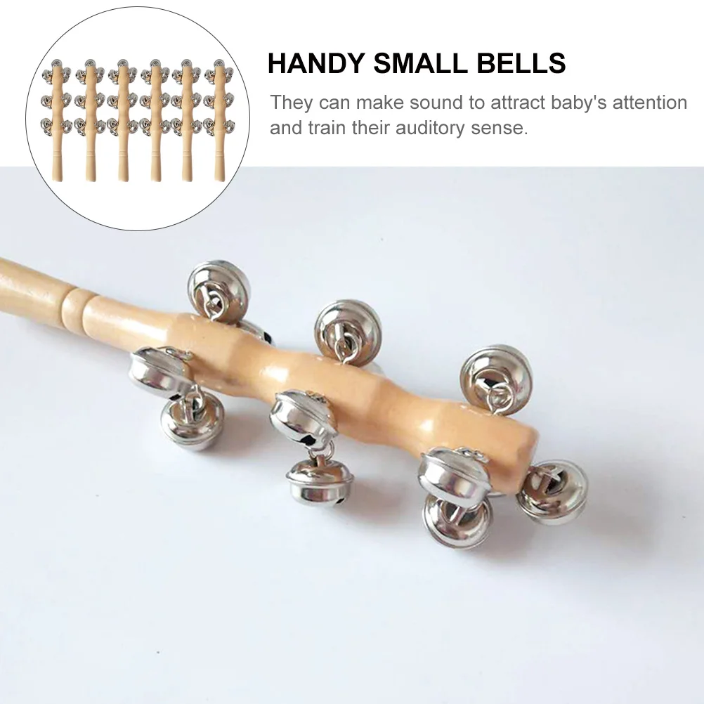 6 قطع من أجراس جلجل خشبية جرس يدوي للأطفال الصغار هدية تعليمية موسيقية لحديثي الولادة تصميم ناعم وآمن