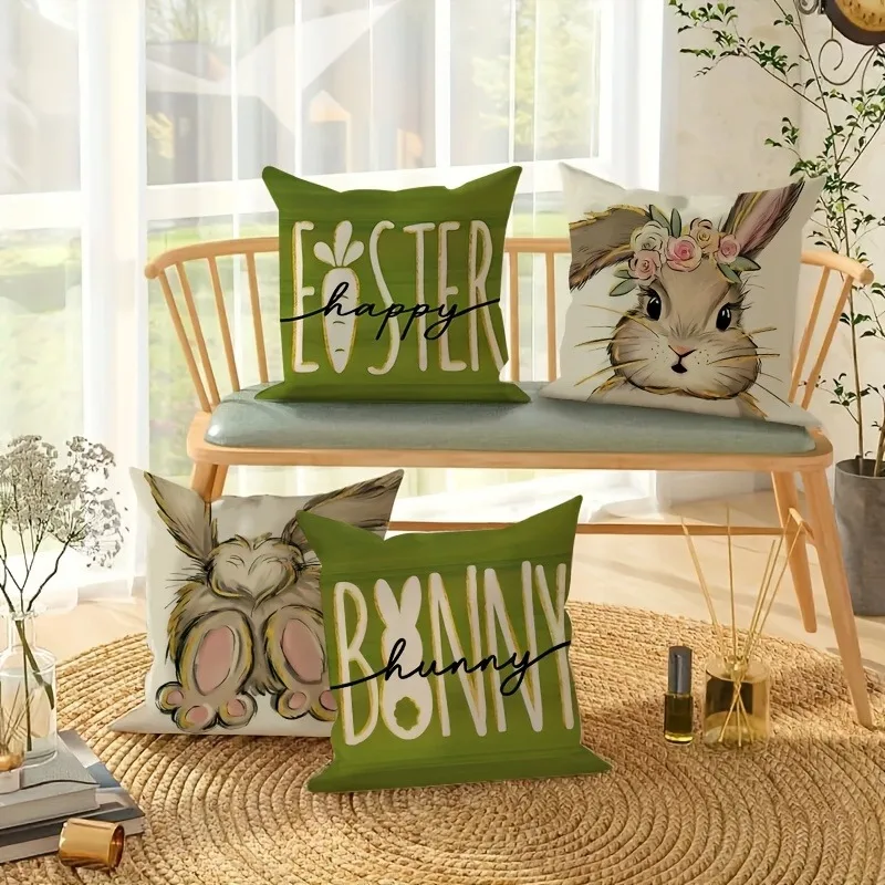Easter decoration pillow cover bunny print living room sofa cushion cover farmhouse home room decoration holiday gift Short plus