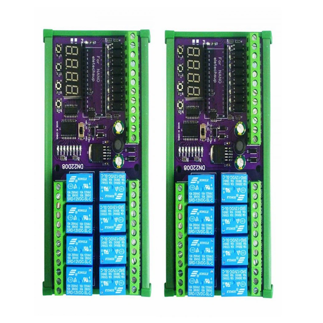 2 Pcs DC 12V 24V 8 Channels Multifunction Delay Timer Switch Board RS485 PLC IO Expanding Shield Module For Arduino NANO V3.0