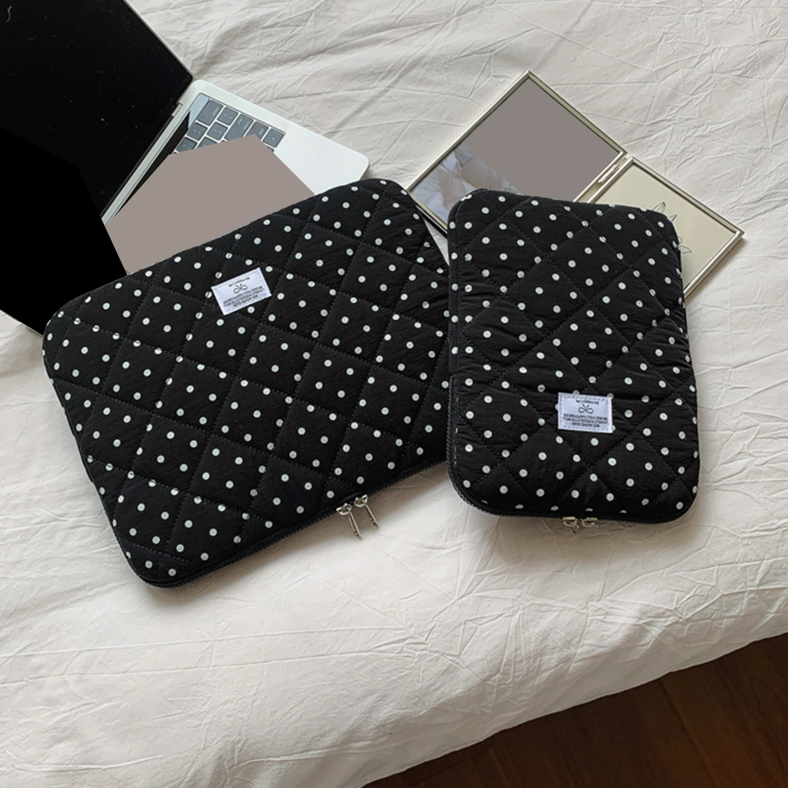 Polka Dot Puffy Laptop Sleeve 11/13/14 Inch Padded Computer Sleeve Shockproof Cute Girl Tablet Bag for Travel Work College Shop