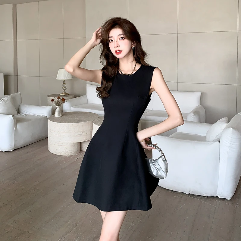 

Sleeveless dress women's new professional temperament senior sense waisted thin commuter casual dresses