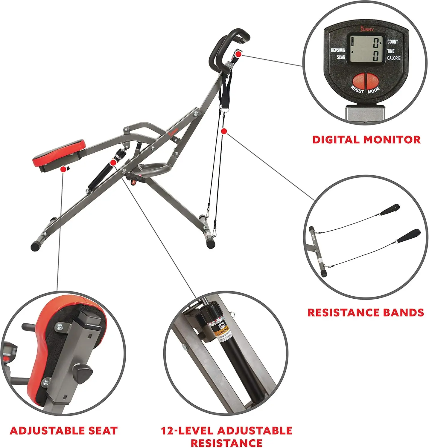 Health & Fitness Row-N-Ride PRO Squat Assist Trainer, 300 LB. Capacity, 12 Levels Resistance Rower, Easy Setup & Foldable,