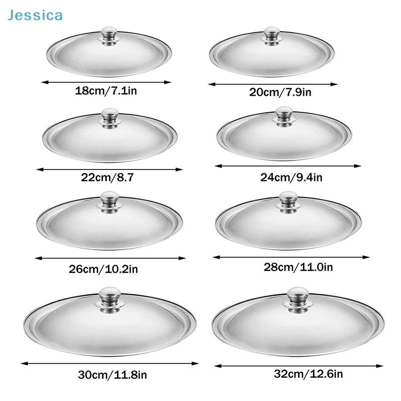 ♥Stainless Steel Round Silver Color Heat Resistant Glass Pot Lid-18-32cm with Knob for Frying Pans & Pots