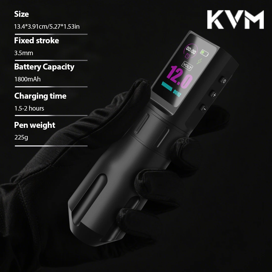 KVM Multifunctional Wireless Tattoo Pen IPS Color Screen 3.5mm Direct Drive 1800mAh Battery Adjustable Voltage 4-12V Quiet Rotary Tattoo Machine For Tattoo Artists