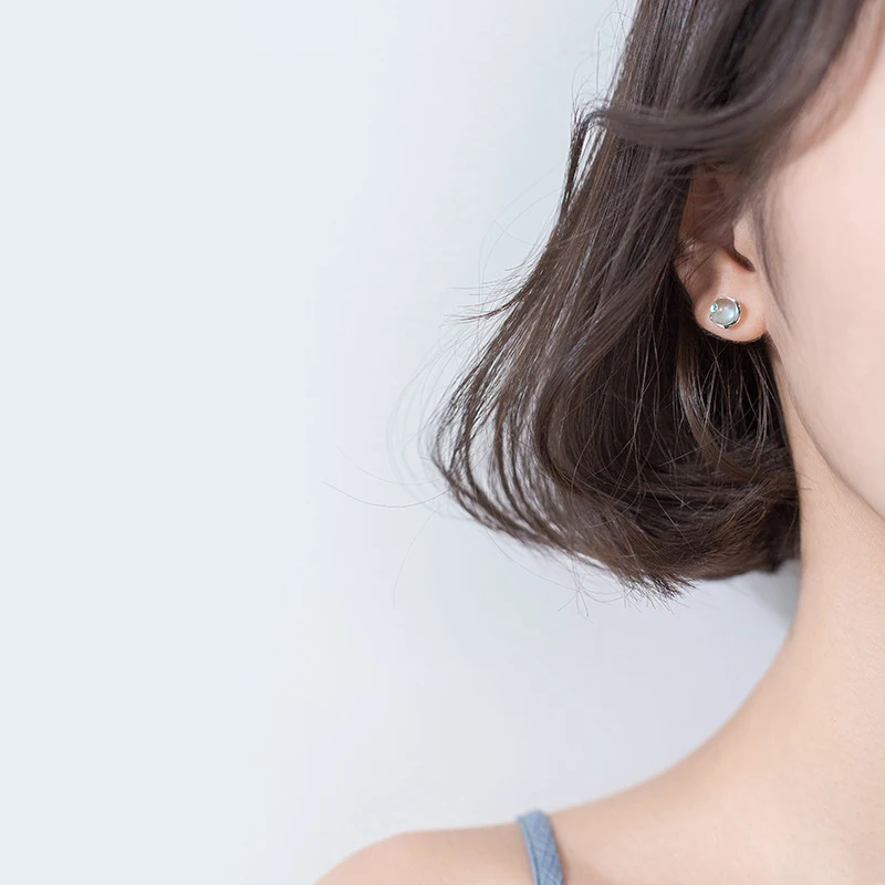 Modian luksusowe niebieski kryształ niebo kolor Opal okrągły wkręt kolczyki klasyczny urok 925 Sterling Silver dla kobiet Trendy biżuteria prezent — zdjęcie 3