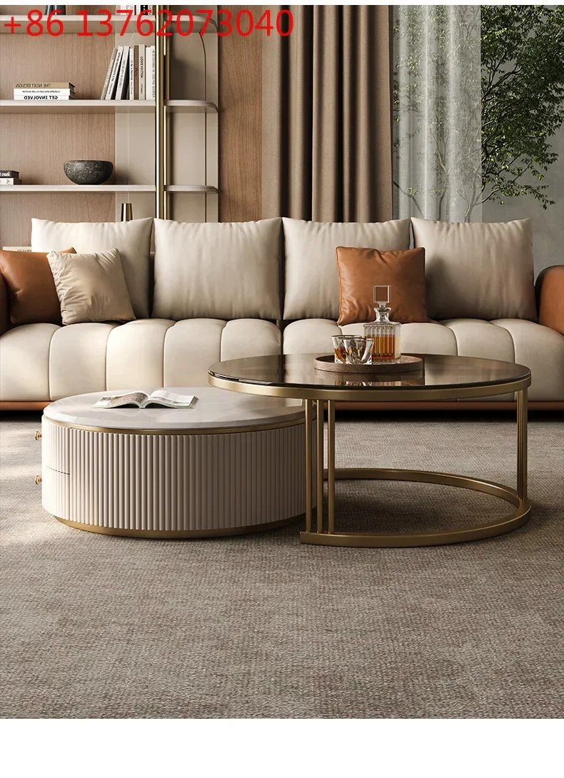 

High-end light luxury natural marble size coffee table creative home modern simple villa storage tea table4593