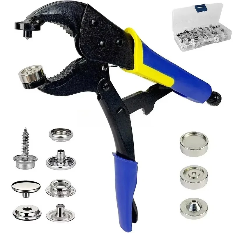 201 Stainless Steel Rustproof 4-Fold Snap Button Installation Pliers Tool, Fixed Buckle Fastener Set