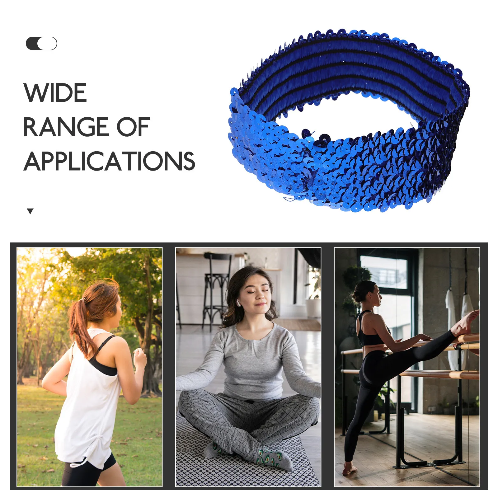 1Pcs Elastic Sports Headband Sequin Glitter Hairband Bright Headdress Blue for Women Birthday Party Sequin Headband