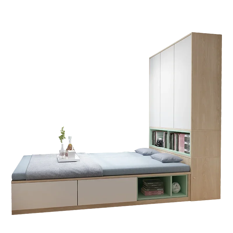 

# Hot Sales Direct Sale Modern Wood Beds Bedroom Furniture Double Bed Storage Bed With Drawers Bookcase Space Saving Furniture
