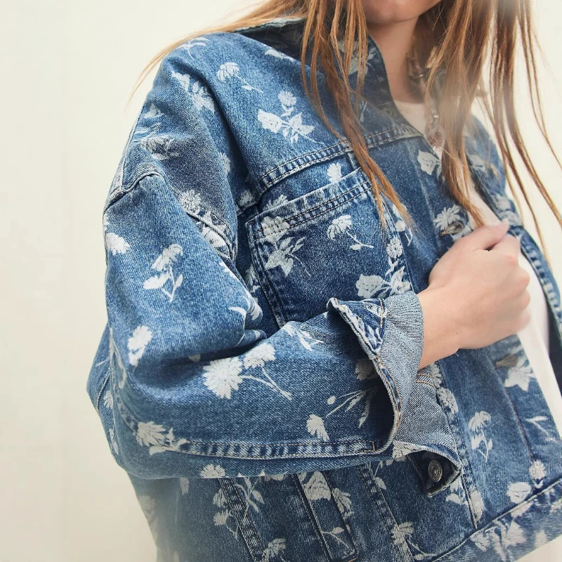 

Осенняя джинсовая куртка Свободная женская джинсовая куртка с принтом