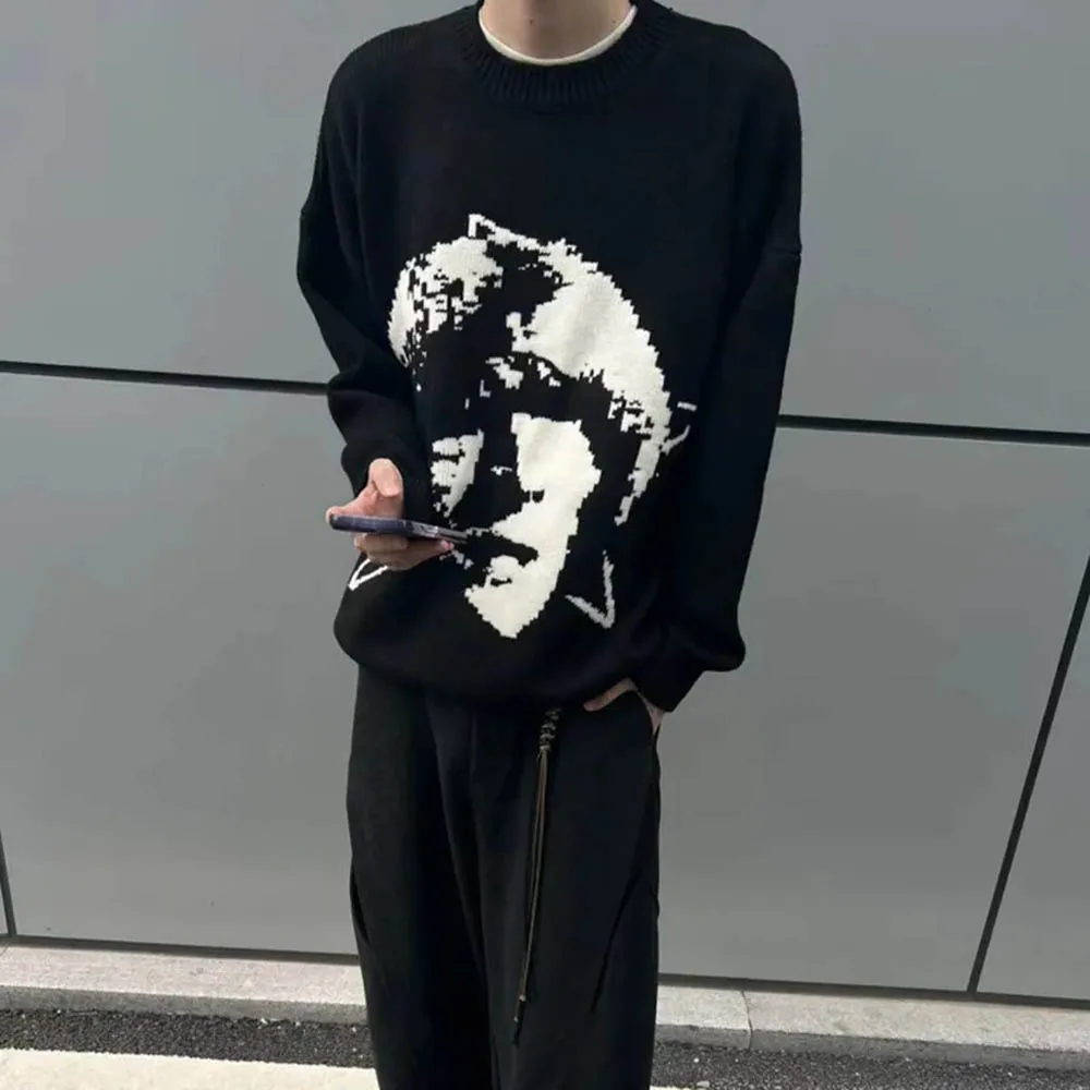 

Мужской вязаный свитер с длинными рукавами и графикой Y2k, американский ретро-модный тренд, свободные повседневные дышащие нишевые мужские топы High Street