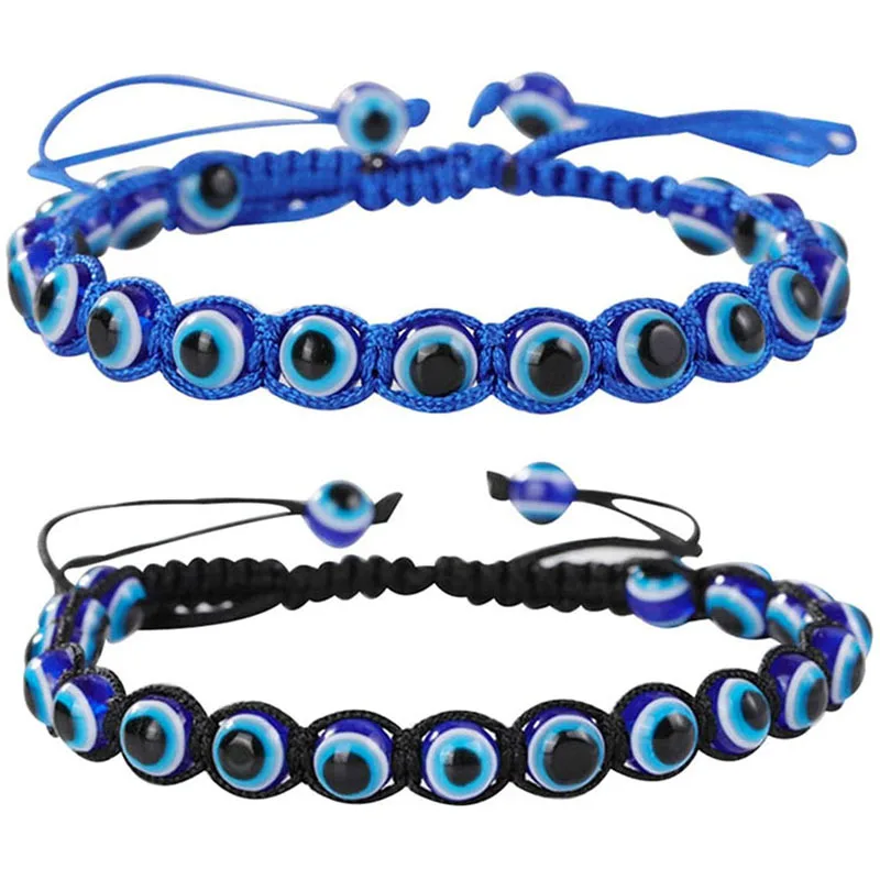 2Pcs/lot Amulet Evil Blue Eye Bracelet for Women Men Adjustable Rope Braided Bead Bracelets Couple Jewelry Friendship Gifts