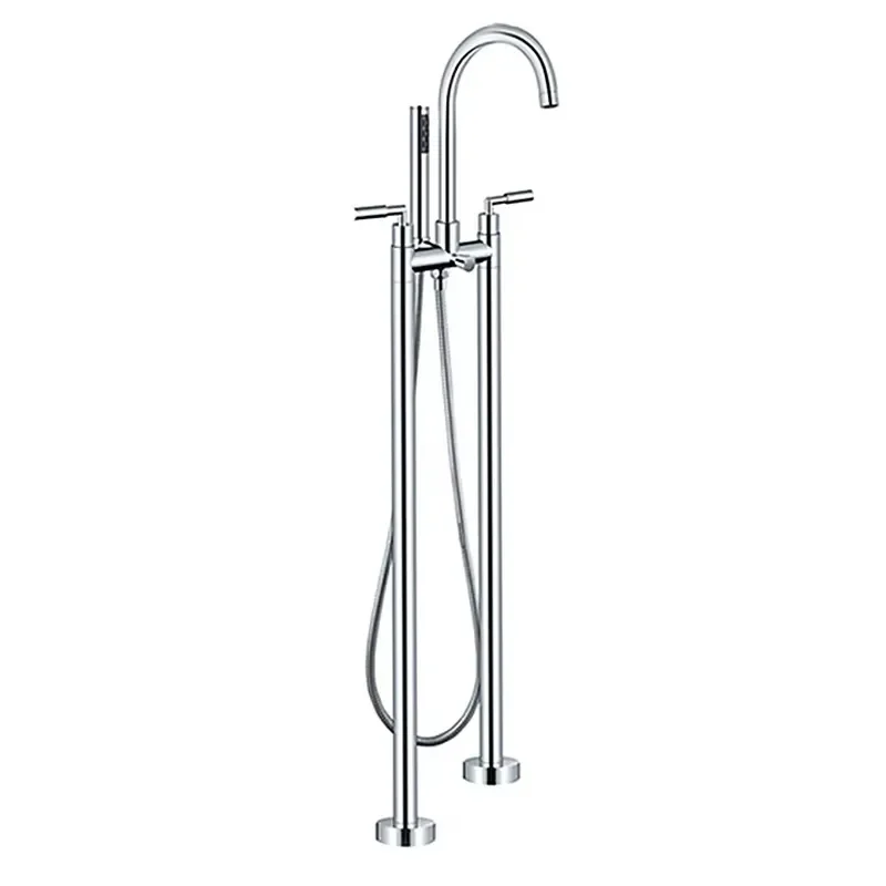 Brushed Floor Mounted Free Standing Rainfall Tub Filler Freestanding Bathtub Faucet Set