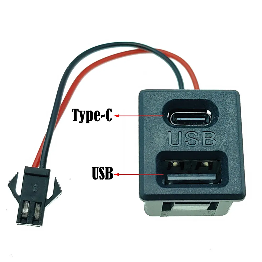1Pcs USB Female Base Type-C Black Double-Layer Socket USB A Female Lamp Charging Socket Power Socket With Cable Connector