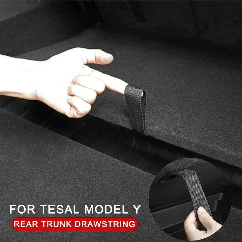 Rear Trunk Rope Draw String for Tesla Model Y 2024 Open Tail Box Cover Handle Pull Strap Tidying Organizer Car Accessories Mat