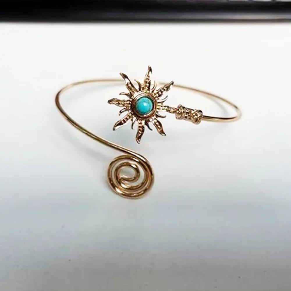 Fashion Alloy Arm Cuff Sun Turquoise Wide Open Arm Cuff Arm Chain Exaggerated Bohemian Bracelet Jewelry