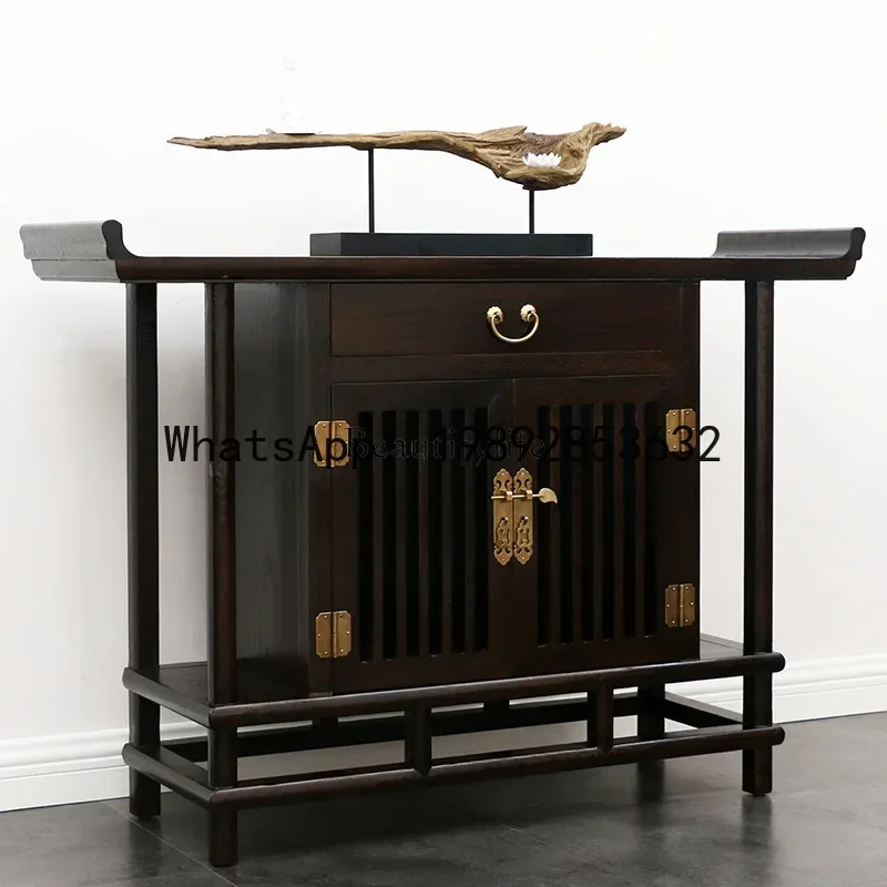 QQ 1*New Chinese Zen Solid Wood Lobby Entrance Cabinet Old Elm Warped Head Partition Locker