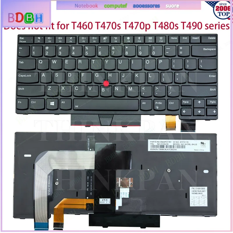 US Keyboard Backlit w/ Pointer for For For Lenovo For For Thinkpad T470 T480 01AX528 01AX569