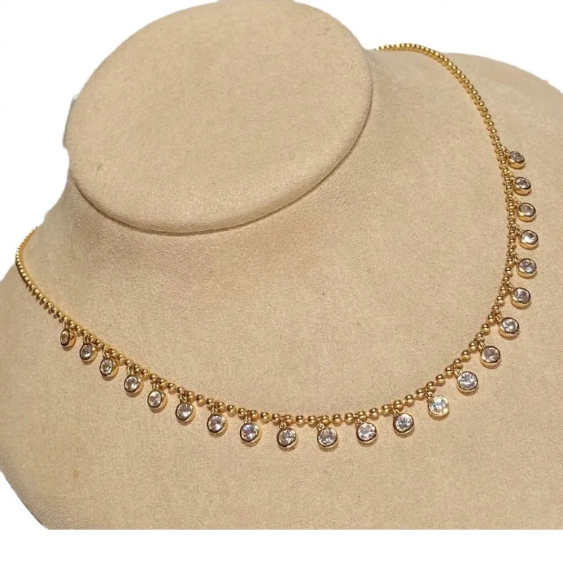 Retro Bubble Diamond Fringed Necklace, Round Bead Chain. Mid-Century Style Layered Jewelry for Ladies' Wedding, High-Quality Ant